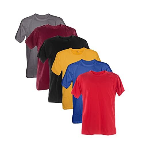 Kit 6 Camisetas 100% Algodão (Chumbo, Vinho, Preto, Ouro, Azul Royal, Vermelho, G)