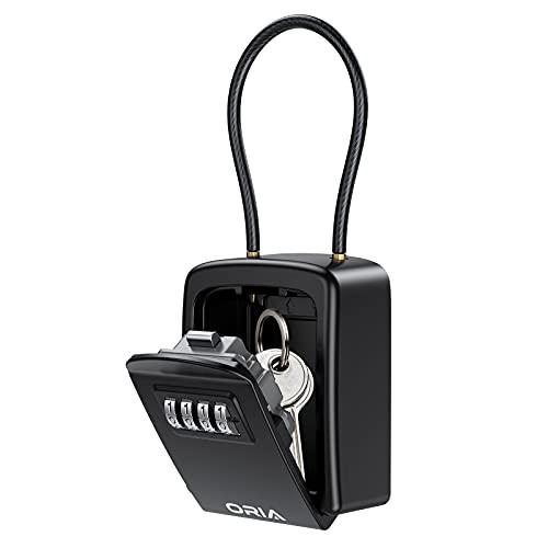 NEWEST Key Lock Box, Safe Lock Box para chaves com algema removível, 4 dígitos Combinação de caixas de fechadura à prova d'água, 5 chaves de capacidade de armazenamento de chaves para casa, armazém, interior e exterior
