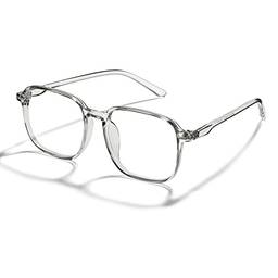 Cyxus Óculos de Luz Azul Feminino/Masculino Bloqueio de UV Oculos Anti Fadiga Ocular Lente Transparente Moldura Quadrado de Moda Quadrado (4-TR90 Moldura Cinza Clara 8076)