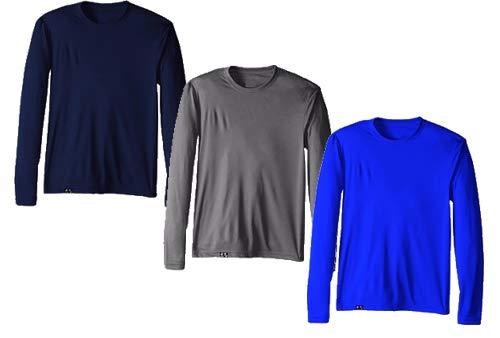 Kit com 3 Camisetas Proteção Solar Uv 50 Ice Tecido Gelado – Slim Fitness – Marinho - Royal - Cinza – M