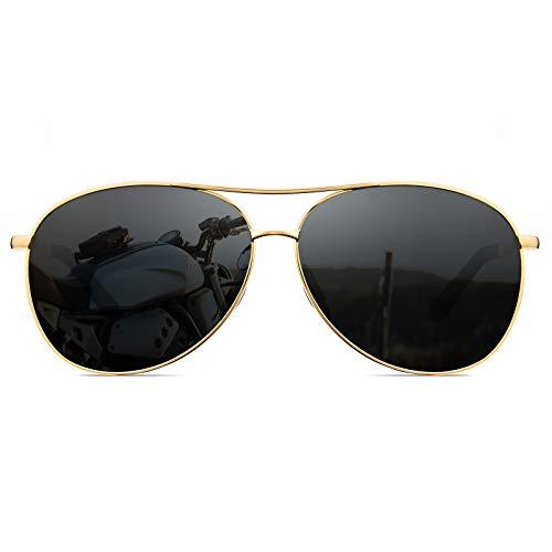 Cyxus Óculos de Sol Aviador Polarizados para Homens/Mulher , Lentes Espelhadas Clássicas Com Proteção UV (Lentes pretas com moldura dourada)