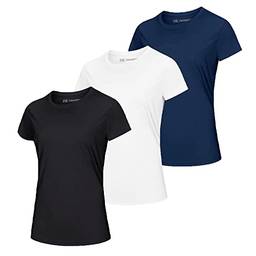 Kit 03 Camiseta Dry Fit Feminina Anti Suor - Linha Premium (M, Branco, Preto, Azul)