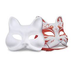 SUPVOX Máscara de Raposa Branca de Papel Branco Pintada à Mão para Festas de Máscaras, Cosplay e Artesanato