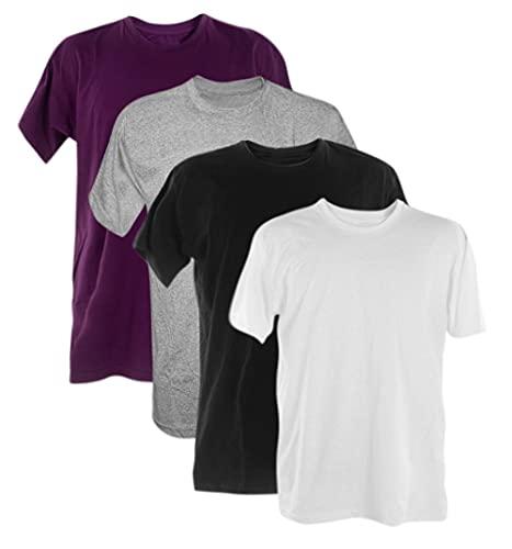 Kit 4 Camisetas 100% Algodão 30.1 Penteadas (Roxo, Cinza Mescla, Preto, Branco, M)