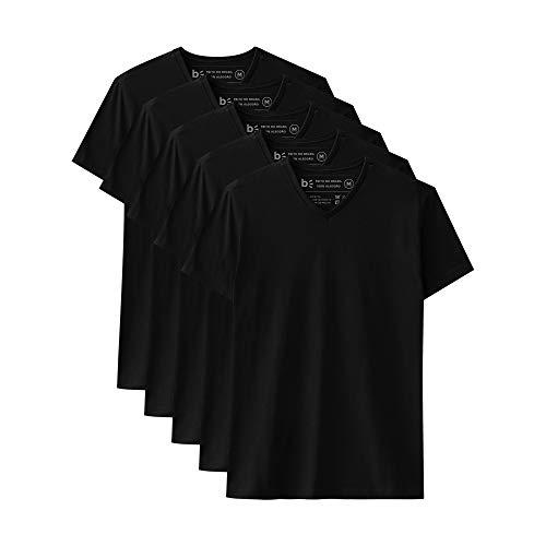 Kit 5 Camiseta Básica Gola V, basicamente. Masculino, Preto, P