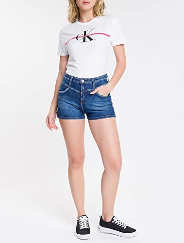 Camiseta Slim Faixa, Calvin Klein, Feminino, Branco, G