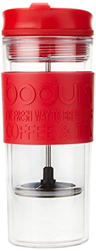 Bodum Caneca de café e chá com prensa francesa de plástico isolado, 0,45 L, 425 g, vermelha