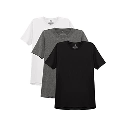 Kit 3 Camisetas Gola C Masculina; basicamente; Branco/Mescla Escuro/Preto G