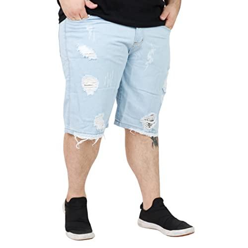 Bermuda Plus Size Jeans Rasgada Masculina Skinny Premium Destroyed (52, Jeans Claro)