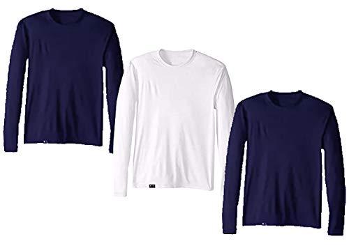 Kit com 3 Camisetas Proteção Solar Uv 50 Ice Tecido Gelado – Slim Fitness - Marinho - Marinho - Branco – P
