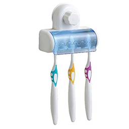 Porta-escovas de dentes, KKcare Suporte para escovas de dentes montado na parede Recipiente para escovas de dentes com tampa Ventosa à prova d'água à prova de poeira Estojo elétrico para escovas de dentes 5 Organizador de armazenamento de escovas de dentes