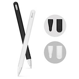 FYY Capa ultrafina compatível com Apple Pencil 2ª geração, [2 unidades] Capa de silicone para Apple Pencil 2 Capa com pontas protetoras compatíveis com iPad Pro-Preto + Branco