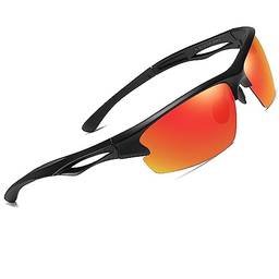 Joopin Óculos de Sol Esportivos Polarizados para Masculino, Óculos de Sol TR90, Óculos de Sol para Ciclismo Ao ar livre Óculos para Homens Proteção UV (Película Vermelha)