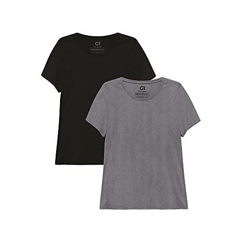 Kit 2 Camisetas basicamente. 1000094552, feminino, Preto/Mescla Escuro, G1