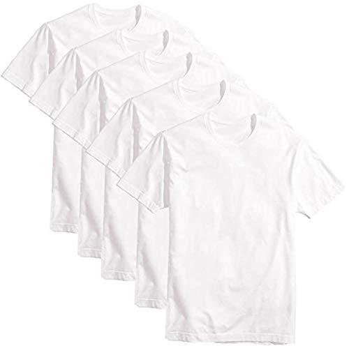 Kit 5 Camiseta Masculina Básica Lisa Camisa Algodão 30.1 (G, Branco)