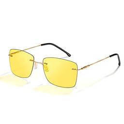 Cyxus Óculos de Sol para Homens, Oculos Polarizados Masculino Proteção UV Antirreflexo para Dirigir Golfe Viajar Ultraleve Sem Moldura (2-Lentes de visão noturna amarelo templo dourado)