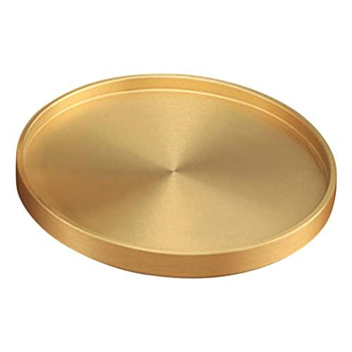 Cabilock Bandeja redonda de cobre, resistente ao calor, porta-copos de café, xícara de chá, mini anel, bandeja de joias, bugigangas para decoração Feng Shui (dourada)