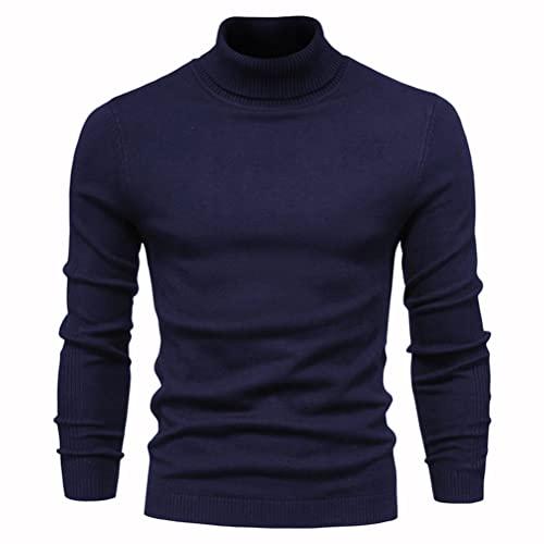 Suéteres masculino trico Suéteres Suéter Masculino Inverno Cor Sólida Quente Suéter Gola Alta Elástico Malh (Estilo 3, L)