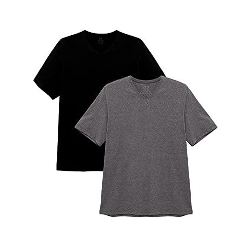 Kit 2 Camisetas Gola V Super Masculina; basicamente; Preto/Mescla Escuro G3