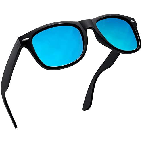 Joopin Óculos de Sol Masculinos Femininos Polarizados Quadrado Óculos de Sol Esportivos para Dirigir UV Proteção (Lente Espelhada Azul)