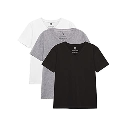 Kit 3 Camisetas Gola V Unissex; basicamente; Branco/Mescla Claro/Preto 14