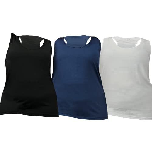 Kit 3 Regata Plus Size dry Fit academia Feminina Moda (preto-azul-branco, G3)