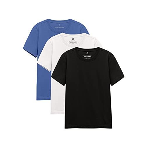 Kit 3 Camisetas Gola C Unissex; basicamente; Azul Oceano/Branco/Preto 10