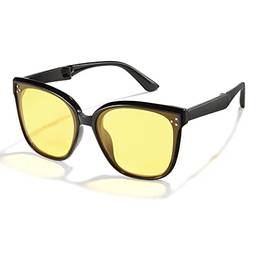 Cyxus Óculos de Sol Dobráveis para Mulheres/Homens, Oculos Dobráveis com Proteção UV de Lente Polarizada Armação TR90 Ultraleves (6-Lentes de visão noturna com armação preta 1037)