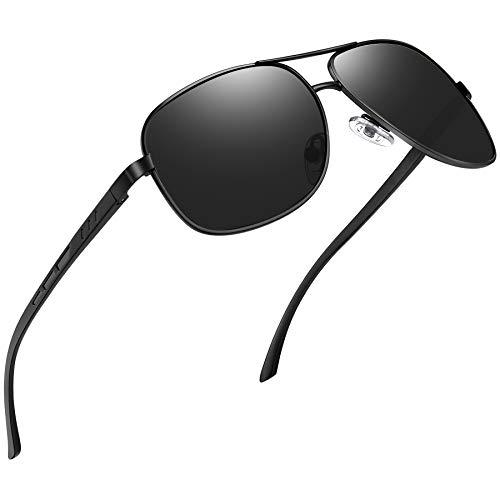 Óculos de Sol Masculino Polarizados Joopin Grande Armação Retangular Planas Metal Leve Dirigindo Óculos de Sol para Homens,Preto Lentes Espelhadas,Proteção UV400 (Preto)
