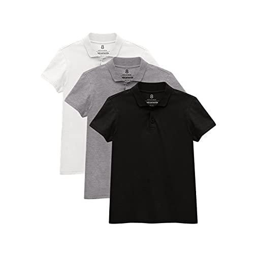 Kit 3 Camisas Polo Menino; basicamente; Branco/Mescla Claro/Preto 4