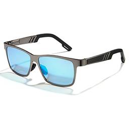 Cyxus Óculos de Sol para Masculino, Lentes Polarizados Homens Proteção UV Antirreflexo Estrutura de Magnésio de Alumínio de Alta Qualidade (2-lente azul armação preta)