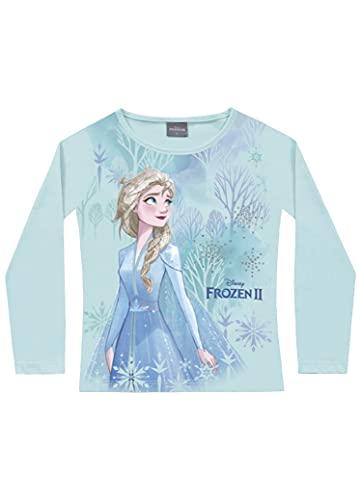 Camiseta Avulsa Manga Longa Frozen, Fakini, Meninas, Azul, 10