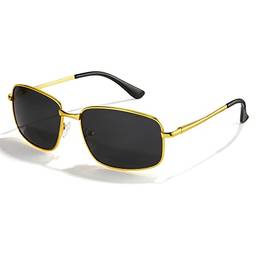 Cyxus Óculos de Sol para Masculino Anti-reflexo Oculos de Sol Homens Lentes Polarizadas Protegem UV para Dirigir Golfe Viajar Quadro Leve (2-lentes pretas com armação dourada)