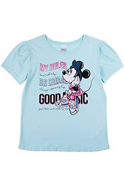 Camiseta Manga Curta Minnie, Juvenil Meninas, Disney, Azul Claro, 14
