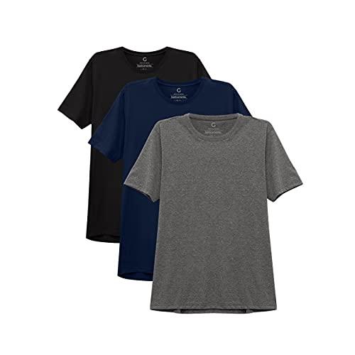 Kit 3 Camisetas Gola C Masculina; basicamente; Preto/Marinho/Mescla Escuro XGG