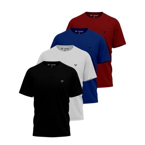 Kit 4 Camisas Camisetas Masculina Slim Voker Premium 100% Algodão - M - Branco, Preto, Vermelho e Azul