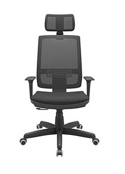 Cadeira Escritório Presidente Brizza NR17 com Mecanismo Relax Assento Crepe Apoio de Cabeça Plaxmetal Preta