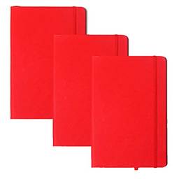 Domary 3 unidades de couro sintético A6 diário escrita caderno elástico papel forrado material de escritório escolar (vermelho)