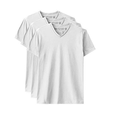 Kit 3 Camiseta Básica Gola V basicamente. Masculino Branco G