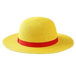 Kedejin Chapéu de palha Luffy de 30 cm, chapéu de palha multifuncional de personagem de desenho animado de anime com protetor solar chapéu de palha acessórios para cosplay chapéu de sol de verão para adultos amarelo