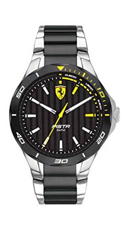 Ferrari Relógio Casual Masculino Scuderia Pista Quartzo Aço Inoxidável e Pulseira, Cor: Prata e Preto (Modelo: 0830762), Prata e preto., Relógio de quartzo