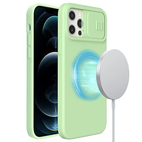 Nillkin Capa magnética para iPhone 13 Pro Max compatível com Magsafe, capa de silicone sedoso CamShield com capa de câmera deslizante de 6,7 polegadas, círculo magnético integrado, verde