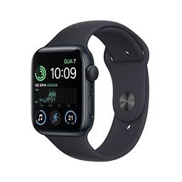 Apple Watch SE (2a geração) GPS, Smartwatch com caixa meia-noite de alumínio – 44 mm • Pulseira esportiva meia-noite – Padrão