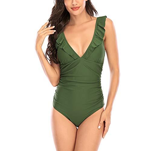 Cotrio Biquínis femininos com decote em V Trajes de banho femininos de uma peça sexy maiô verde tamanho L