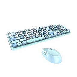 Homesen Teclado Doce Teclado Combinado Cor Mista 2.4G Teclado Sem Fio Conjunto de Mouse Teclado de Suspensão Circular para PC Laptop Azul