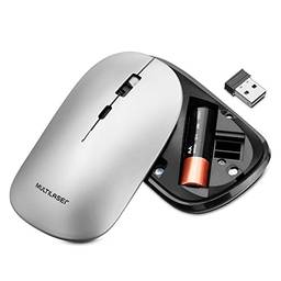 Mouse sem Fio Slim Conexão Bluetooth e USB 1600DPI Ajustável 4 Botões Clique Silencioso Luz do Leitor Invisível com Pilha Inclusa Cinza – MO332