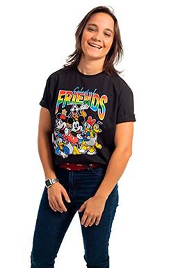 Camiseta Manga Curta Personagens da Disney, Cativa, Feminino, Preto, P