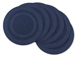 DII Conjunto de jogo americano redondo de PVC para uso interno/externo, 35 cm, azul náutico, 6 peças