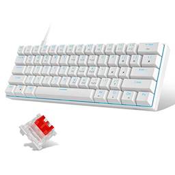 Teclado 60% mecânico, teclado MageGee Gaming com interruptores vermelhos e azul marinho com retroiluminação pequeno compacto 60 porcento teclado mecânico, teclado portátil 60 porcento gamer (branco)