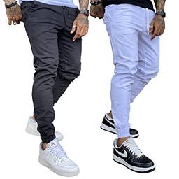 Kit 2 Calça Jeans Masculina Jogger Com Punho 19 Modelos (GG, Preto e Branco)